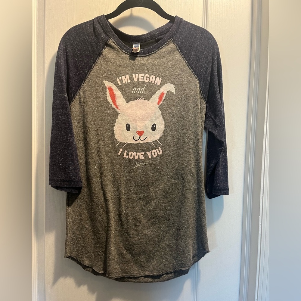 3/4 length sleeve Tshirt with Vegan message